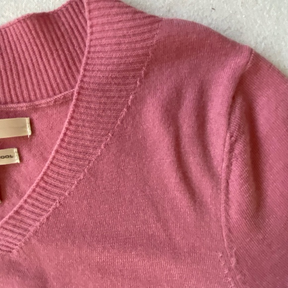 Max Studio Pink Extra Fine Merino Wool V-Neck Short Sleeve Sweater. Sz- L - Picture 5 of 13